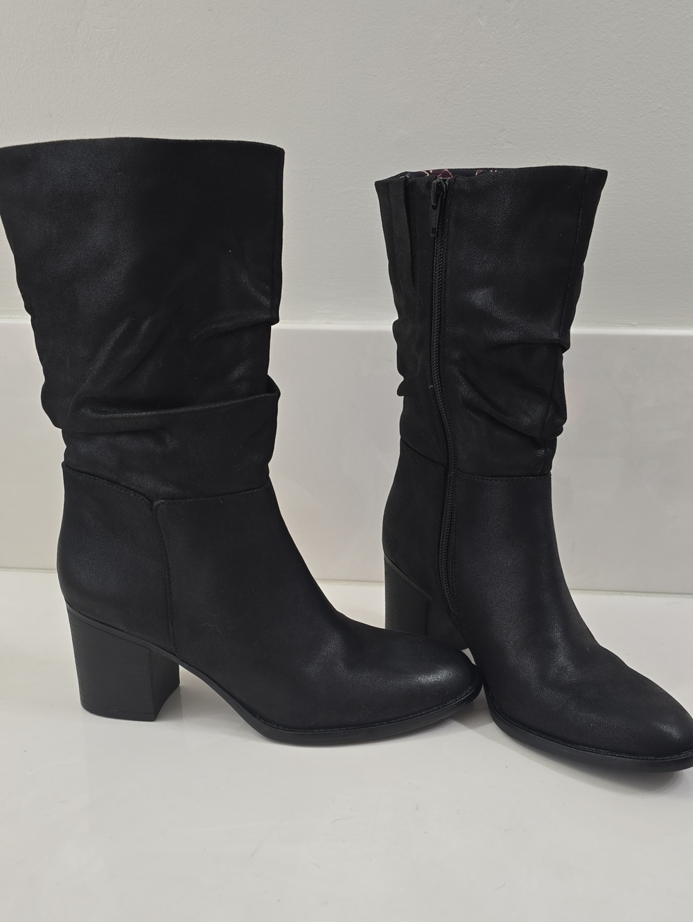 BareTraps Raz Black Mid-Calf Slouch Block Heel Boots NWT SZ 7